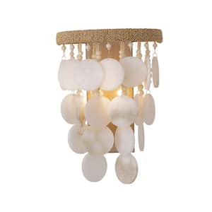 Aurelia's Cove 10 in. 2-light Autumn White Wall Sconce with Alabaster Stone and Coco Beads