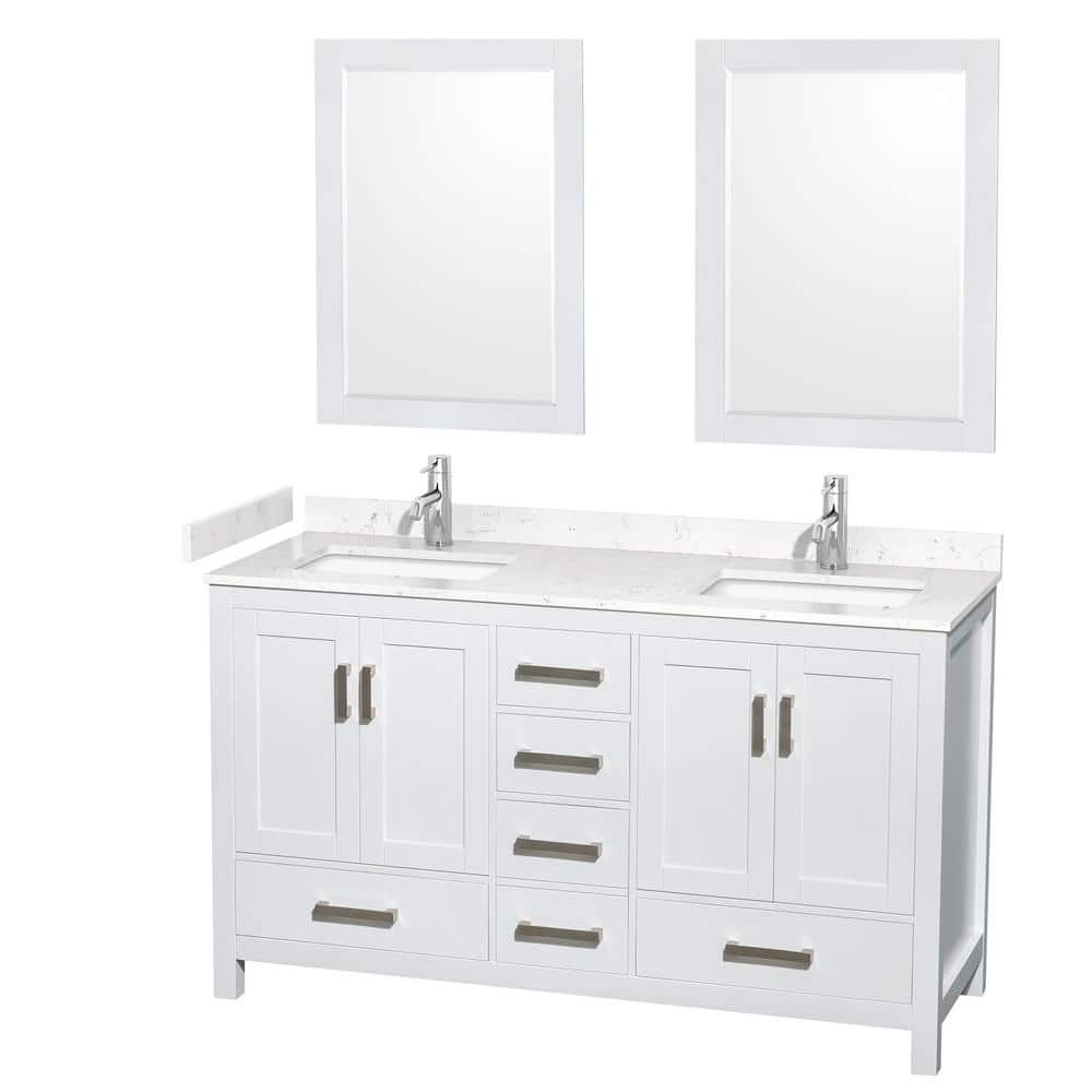 "Sheffield 60 in. W x 22 in. D x 35 in. H Double Bath Vanity in White with Carrara Cultured Marble Top and 24"" Mirrors" price history on PriceWatchPro