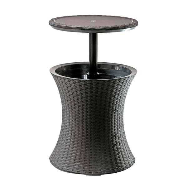 Unbranded Brown Round Resin Outdoor Side Table with 7.5 Gal. Beer and Wine Cooler
