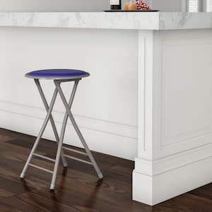 24 in. Royal Blue Heavy-Duty Padded Round Folding Bar Stool