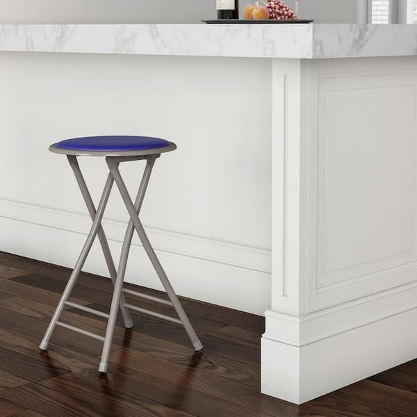 24 in. Royal Blue Heavy-Duty Padded Round Folding Bar Stool