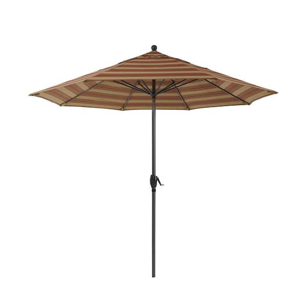 9 ft. Black Aluminum Market Patio Umbrella with Push Tilt Crank Lift in Zenith Brick Sunbrella