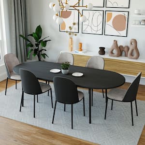Tule Mid-Century Modern 83 in. Oval Dining Table with MDF Top and Black Steel Legs (Black)