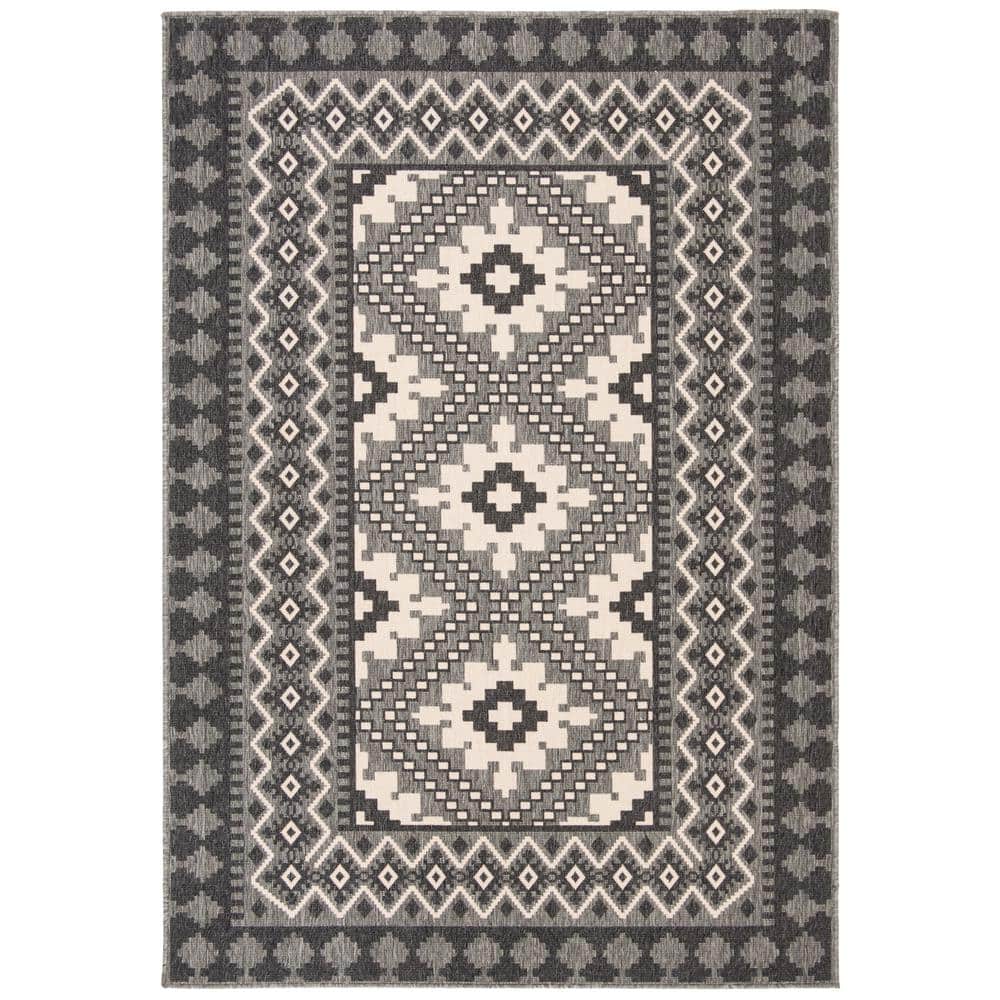 SAFAVIEH Veranda Ivory/Charcoal 5 ft. x 8 ft. Border Indoor/Outdoor ...