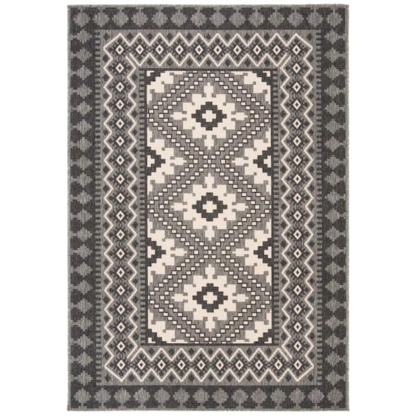 Veranda Ivory/Charcoal 9 ft. x 12 ft. Border Indoor/Outdoor Patio  Area Rug