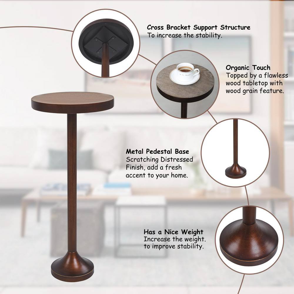 Modern 10.3 in, Light Espresso Small Pedestal Wood End Table - thumbnail 3
