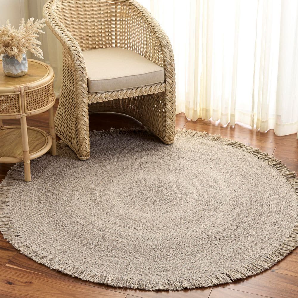 Braided 5 ft. x 5 ft. Round Gray/Ivory Fringe Coastal Area Rug price history on PriceWatchPro