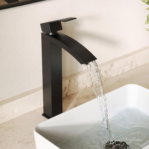Single-Handle Single Hole High Vessel Sink Faucet with Pop-Up Drain in Matte Black