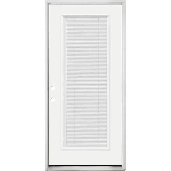 Steves & Sons Element 32 in. x 80 in. Right-Hand Full Lite Clear Glass Microblind White Primed Steel Prehung Front Door with Brickmold
