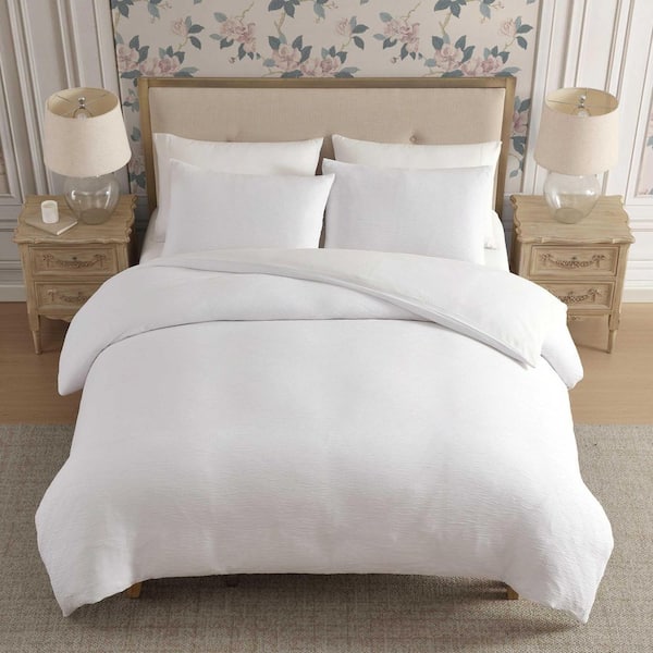 Laura Ashley Crinkle 3-Piece Snow Woven Polyester Gauze King Duvet