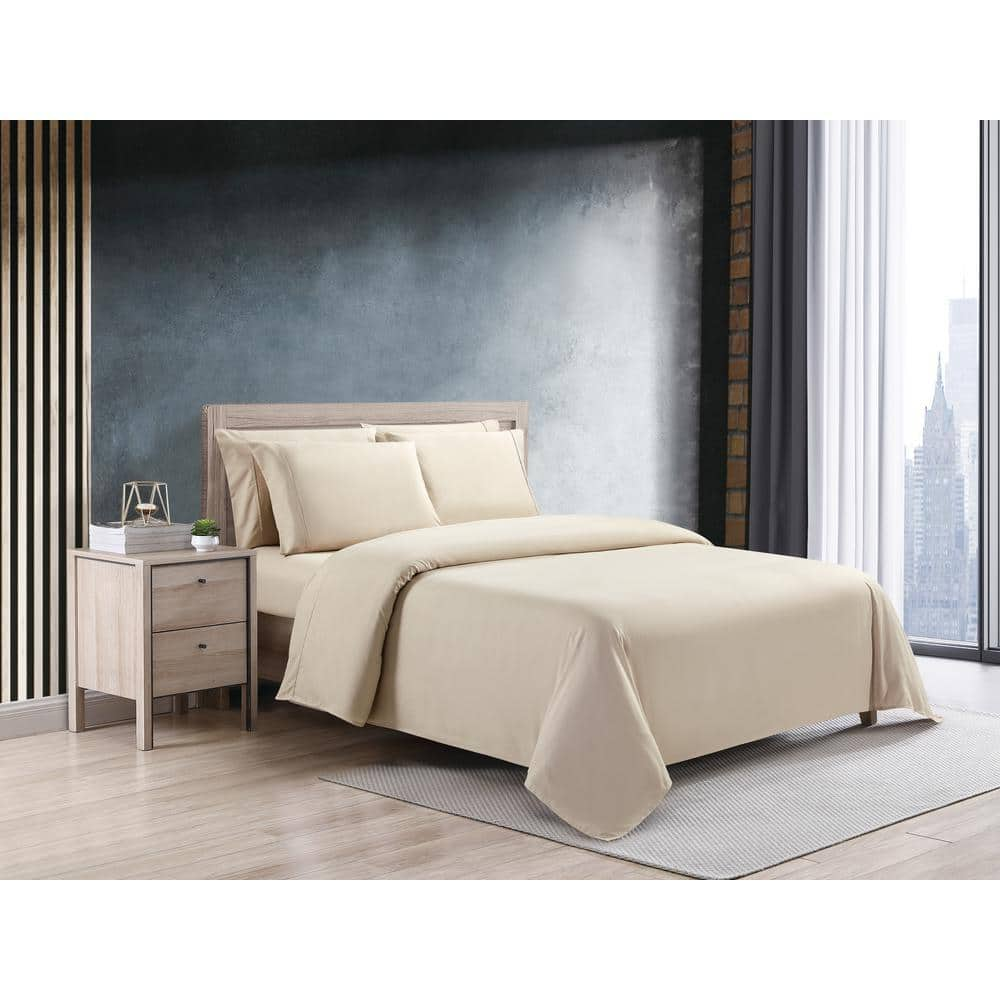 kathy ireland Ulta Soft Cool Max 6-Piece Sand Solid Microfiber King Sheet  Set 1266KGSD - The Home Depot