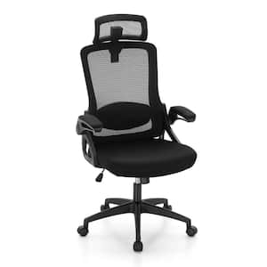 Fabric Seat Cushioned Ergonomic Reclining Drafting Chair in Black with Flip-up Arms and Headrest