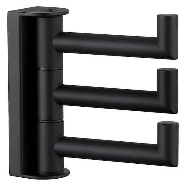 Swivel Towel Hook Bathroom Accessory in Matte Black, 3 Arms, Stainless Steel, Wall Mount, Modern Style J-Hook