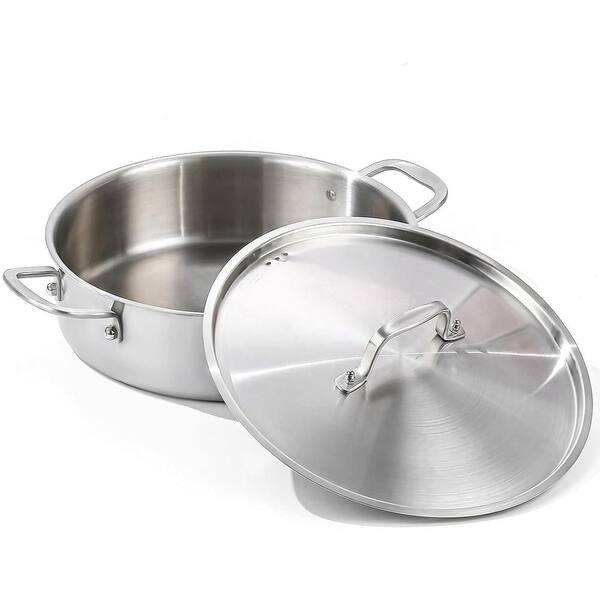 5 qt. Tri-Ply Stainless Steel Braiser Pan with Lid, Induction Pot with Lid, All Cooktops Compatible, 650℉ Heat Resistant