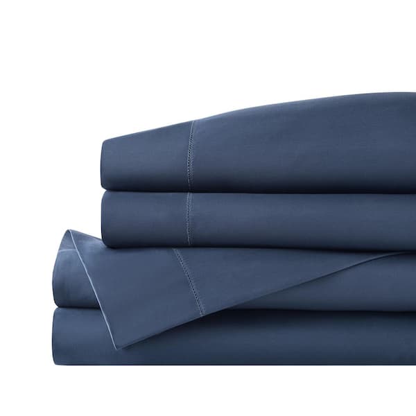 Home Decorators Collection 500 Thread Count Egyptian Cotton Sateen Midnight Blue 4-Piece Full Sheet Set