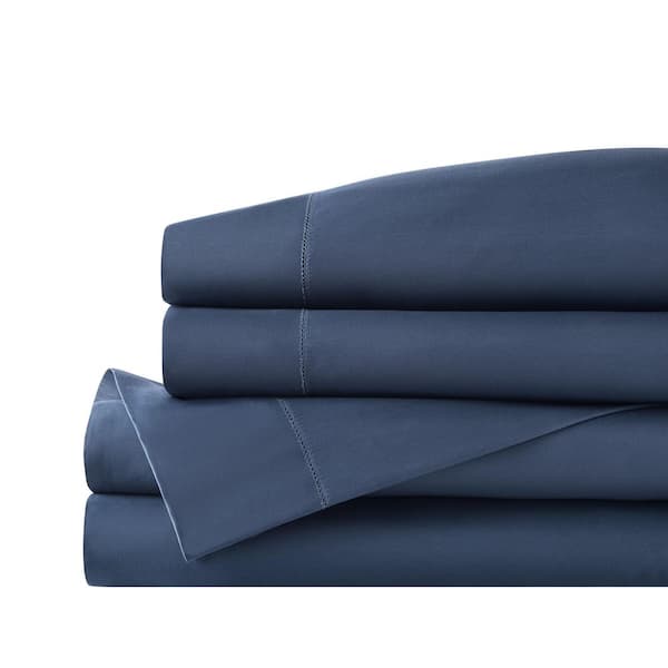 Home Decorators Collection 500 Thread Count Egyptian Cotton Sateen Midnight Blue 4-Piece Queen Sheet Set
