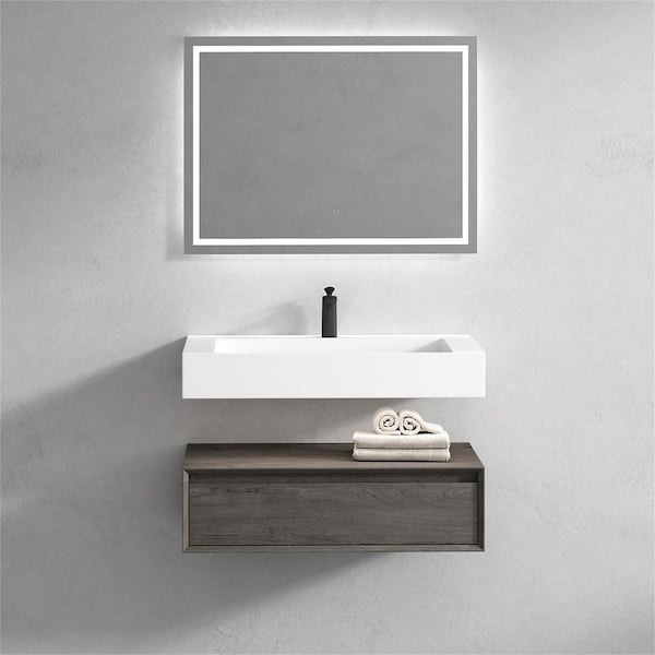 BV Better Vanity Alysa 36 in. W. x 20 in. D x 23 in. H Single Sink Floating Bath Vanity in Smoke Oak with White Acrylic Top