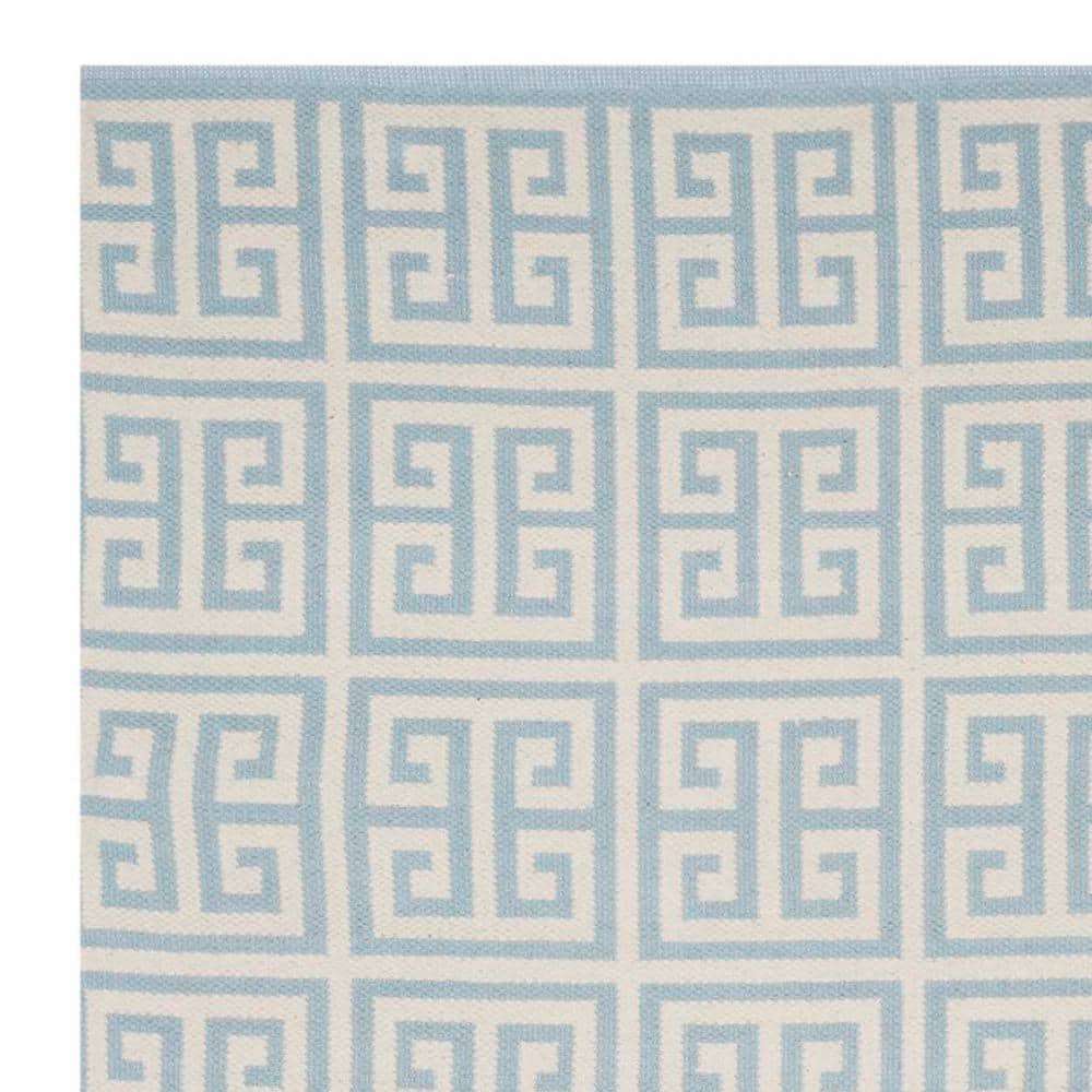 Light Blue and Ivory Cotton Flat Woven 8' x 10' Rug
