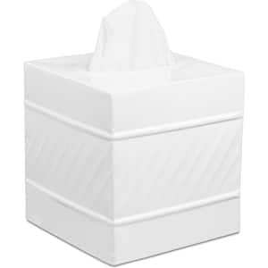Monarch Handcrafted Wave Embossed Metal Square Tissue Box Cover (White)