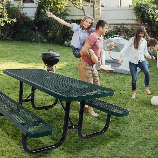 72 in. Rectangular Outdoor Steel Picnic Table Seats 6 People with