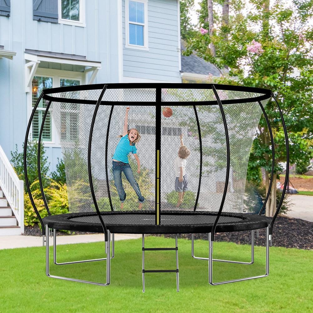 SUNRINX 12 ft. Black Round Trampoline with Safety Enclosure