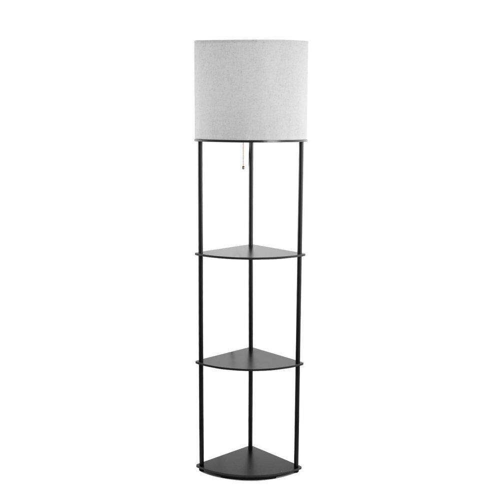 Tatahance 61 in. Black Corner Storage Rack Floor Lamp with Built-In USB ...