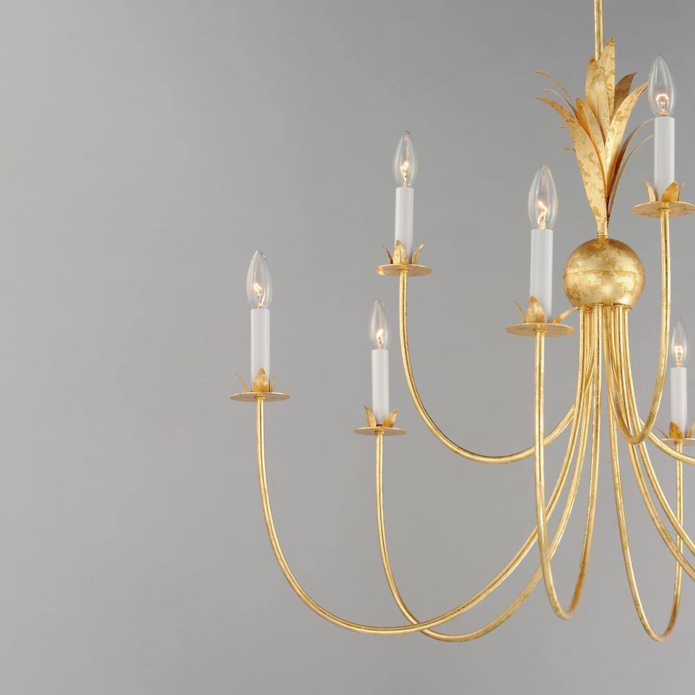 Gold Leaf 9-Light Candle Style Chandelier with Metal Tubes