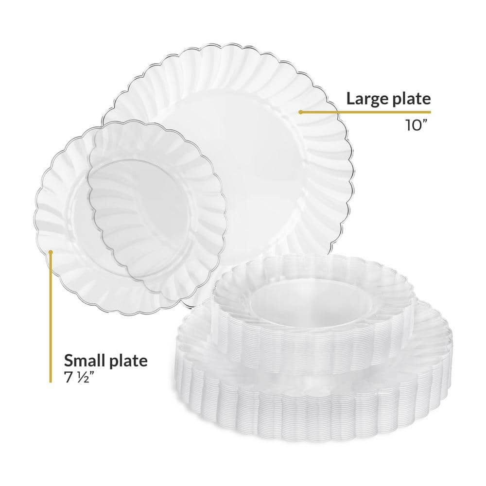 Elegant Clear Plastic Scalloped Edge Dinnerware Set, 50 Pieces