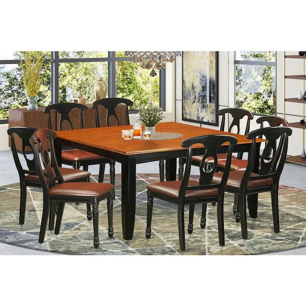 East West Furniture 9-Piece Square Black & Cherry Finish Solid Wood Top Dining Table with 8-Chairs with Lattice Back