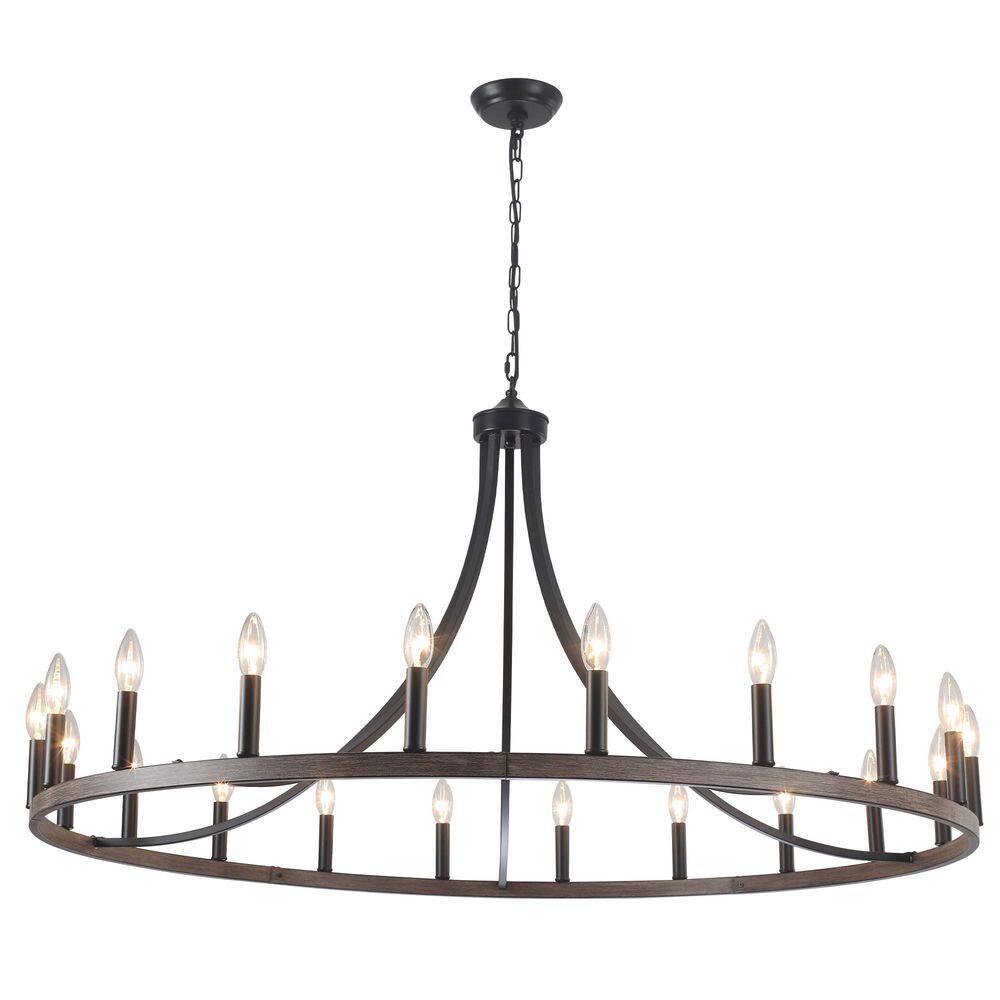 47.24 in. 20-Lights Matte Black/Wood Grain Split Design Wheel Chandelier No Bulbs Included for Living Room Dining Room price history on PriceWatchPro