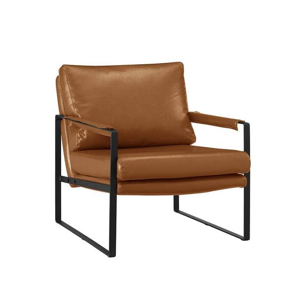 Art Leon LEO Modern Orange Brown Faux Leather Accent Arm Chair