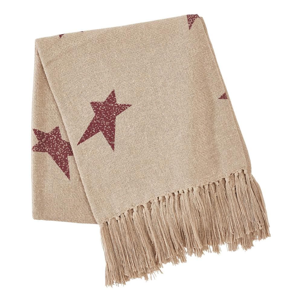 Star of Wonder Tan and Burgundy Cotton Woven Throw Blanket 50x60