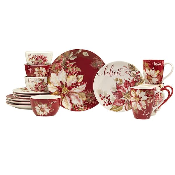 Certified International Winters Joy 16-Pcs Assorted Colors Earthenware Dinnerware Set (Service for 4)