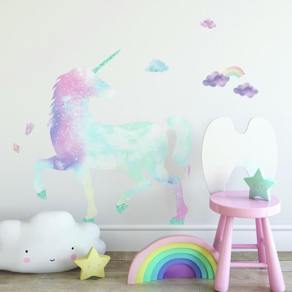Roommates Galaxy Unicorn L And Stick Giant Wall Decal With Glitter Rmk3845gm The Home Depot - How Can I Make Wall Decals Stick Better