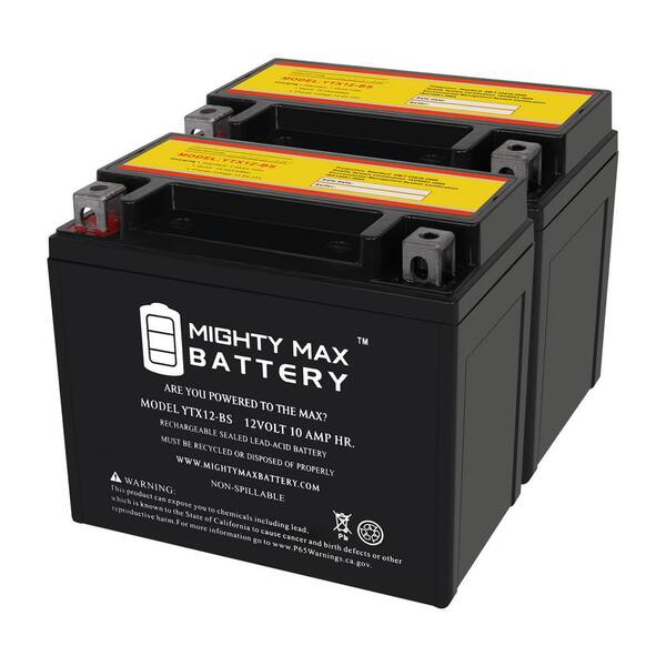 MIGHTY MAX BATTERY YTX12-BS 12V 10Ah Replacement Battery compatible with ATV 12-BS Power Sports - 2 Pack