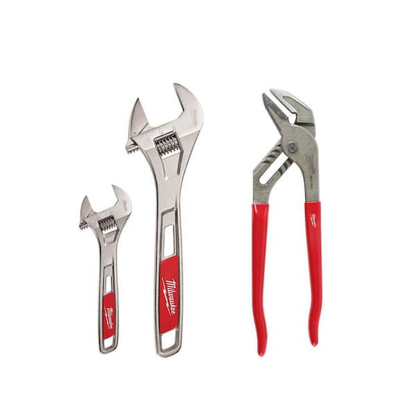 Milwaukee 6 in. and 10 in. Adjustable Wrench with 10 in. Smooth Jaw Plier (3-Pieces)