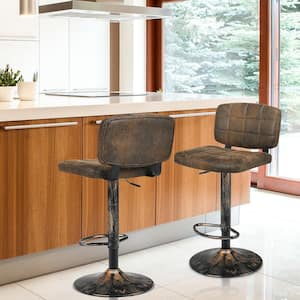 42 in. H (Set of 2) Adjustable Bar Stools Swivel Bar Chairs w/Backrest Retro Brown