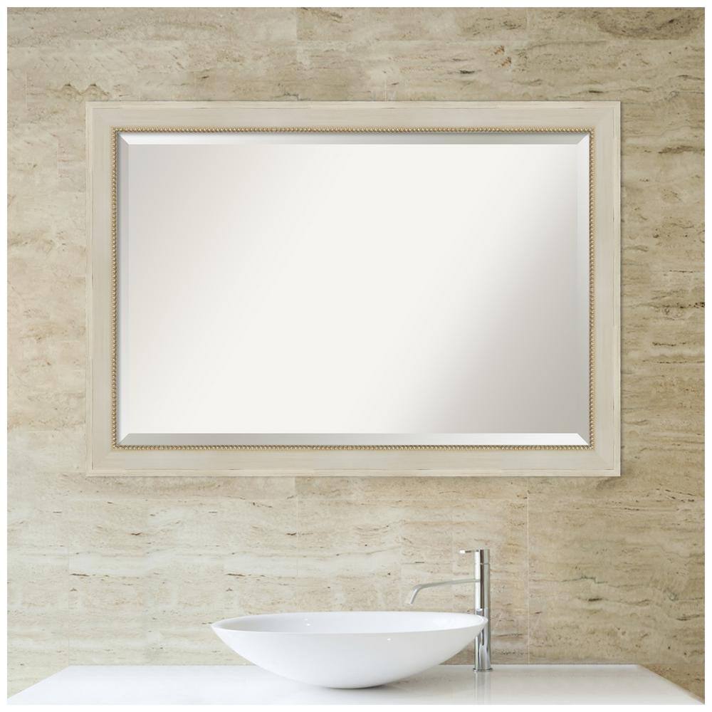 Silver Rectangular Wood Bathroom Vanity Mirror