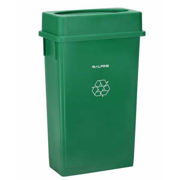 23 Gal. Green Plastic Vented Commercial Recycling Slim Trash Can with Swing Lid (3-Pack)