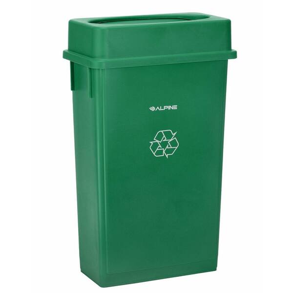 23 Gal. Green Plastic Vented Commercial Recycling Slim Trash Can with Swing Lid (3-Pack)
