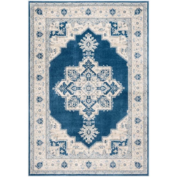 SAFAVIEH Brentwood Navy/Cream 6 ft. x 9 ft. Floral Medallion Border Area Rug