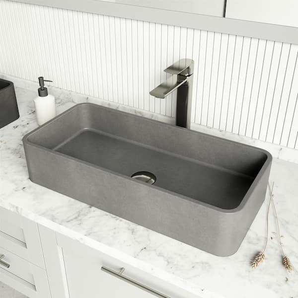 VIGO Palazzo Gothic Gray Concreto Stone 24 in. L x 11 in. W x 5 in. H Rectangular Vessel Bathroom Sink