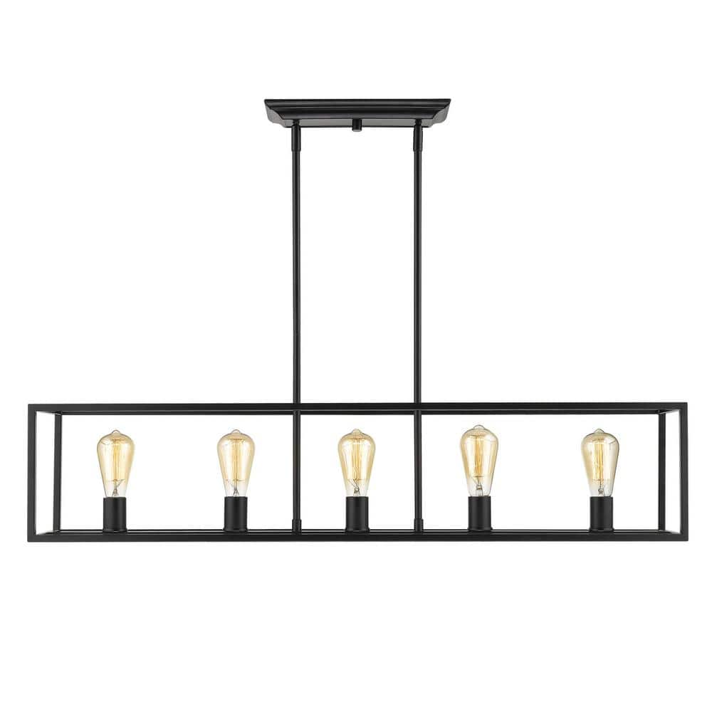 Black Industrial 5-Light Linear Pendant with Exposed Bulbs