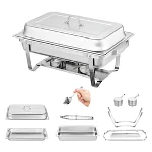 Chafing Dish Buffet Set 8 Qt. Silver Chafer 6 Pack Rectangle Stainless Steel, Chafing Dishes with 6 Full-Size Pans