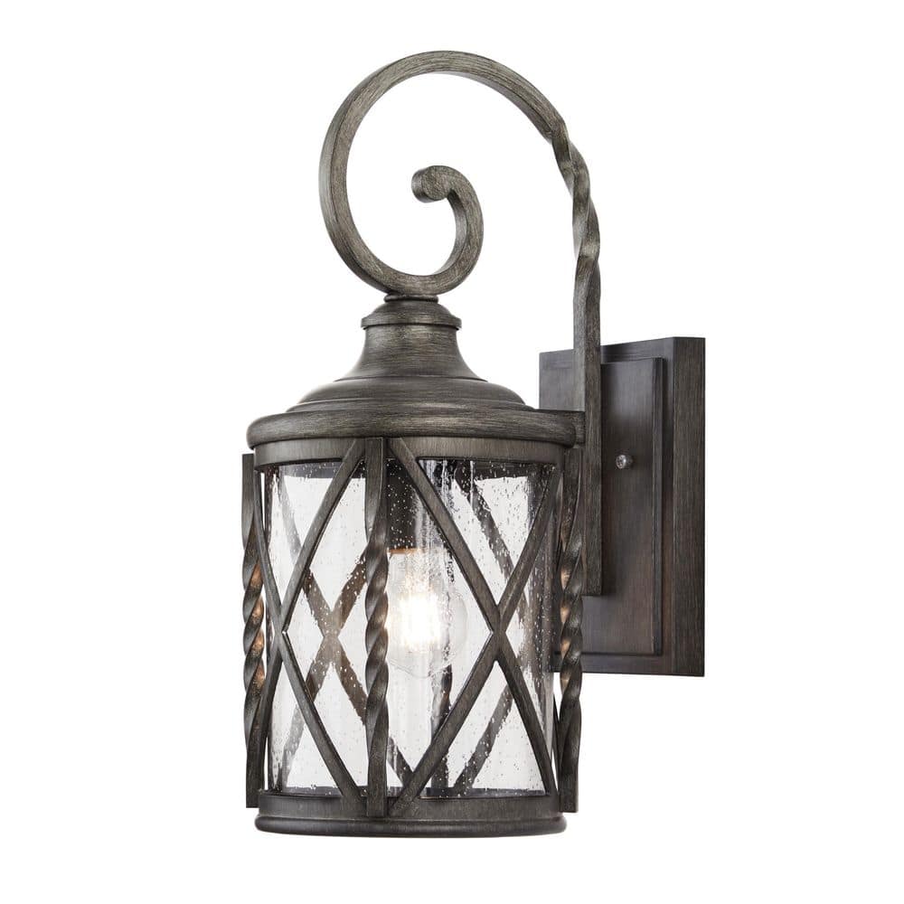 Home Decorators Collection Walcott Manor 8 in. 1-Light Antique Bronze Hardwired Outdoor Transitional Wall Lantern Sconce with Clear Seeded Glass