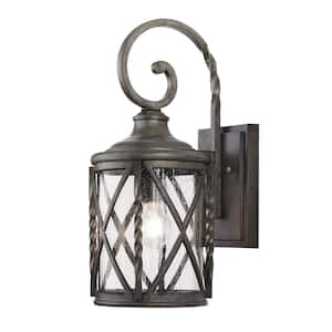 Walcott Manor 8 in. 1-Light Antique Bronze Hardwired Outdoor Transitional Wall Lantern Sconce with Clear Seeded Glass