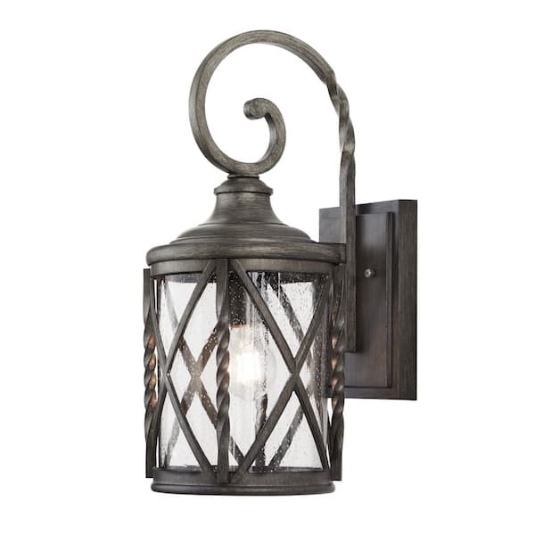 Walcott Manor 18.7 in. 1-Light Antique Bronze Transitional Hardwired Outdoor Wall Light Sconce with Clear Seeded Glass