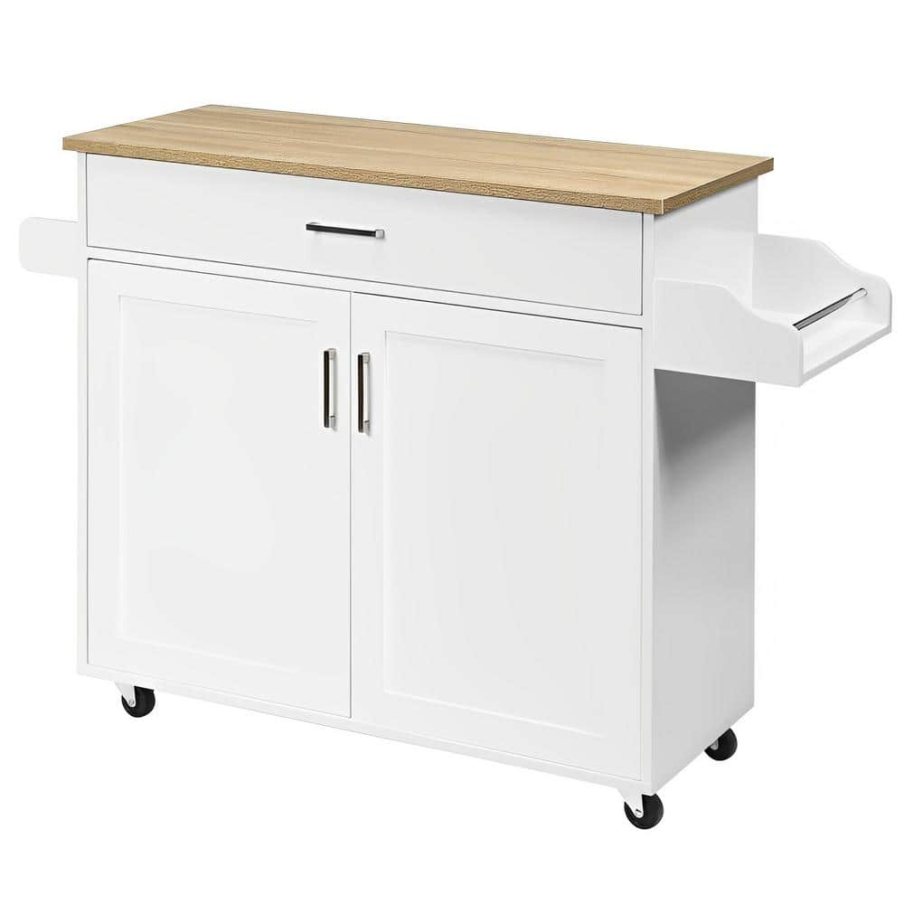 Bunpeony White Wood 45.5 in. Kitchen Island with Towel and Spice Rack ...