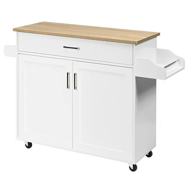 Bunpeony White Wood 45.5 in. Kitchen Island with Towel and Spice 