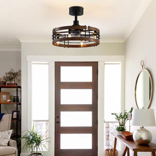 20 in. Indoor LED Black Small Farmhouse Ceiling Fan with Light Bulbs and Remote Control Included Lighting